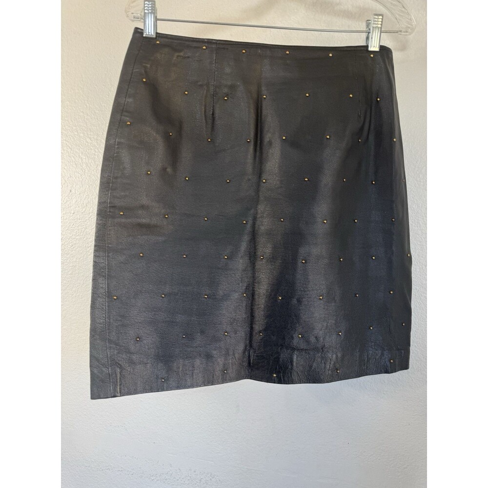 Vintage 90s David Benjamin Genuine Leather Midi Skirt with Studs Women's Size 14